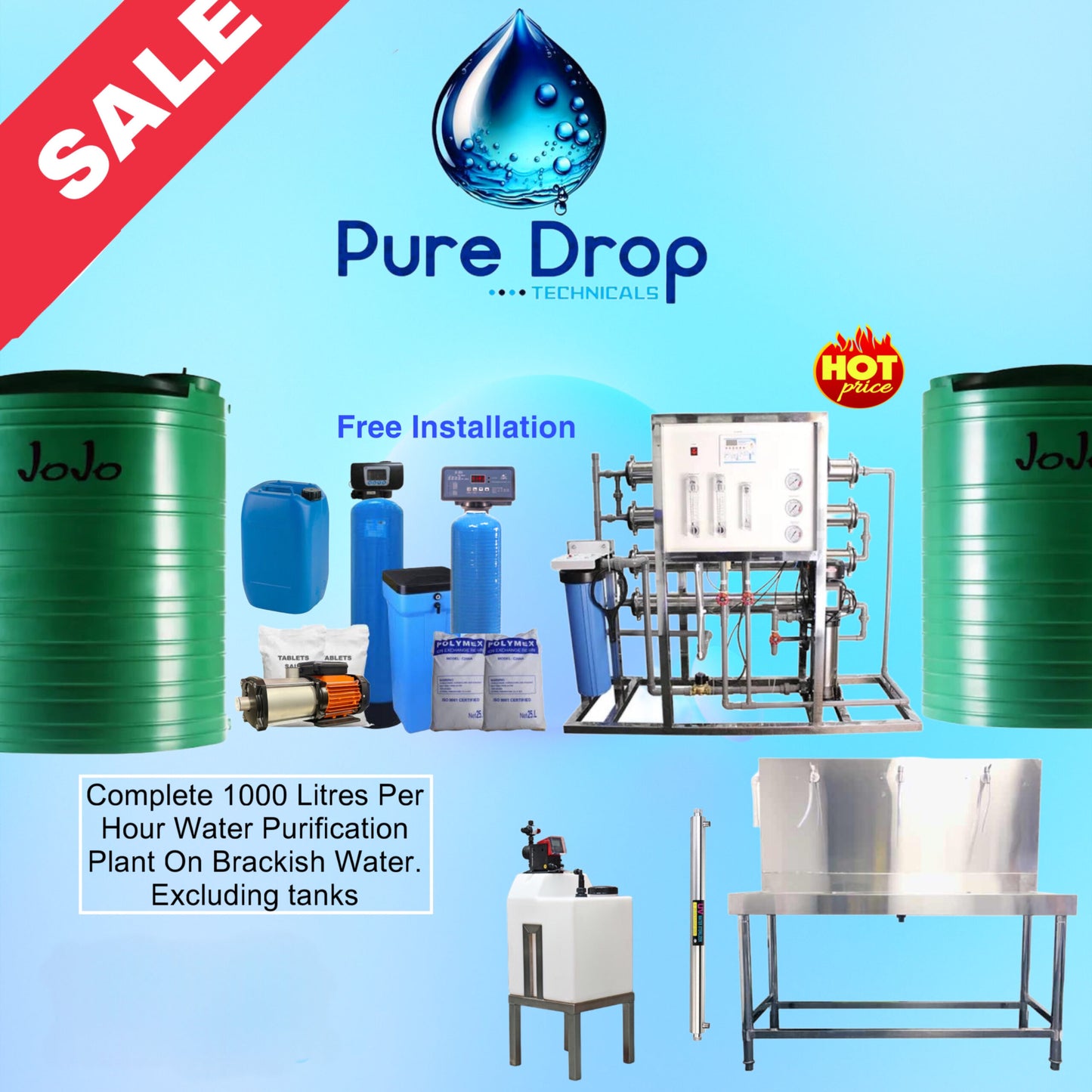 1000 Litres Per Hour Water Purification System On Brackish Water